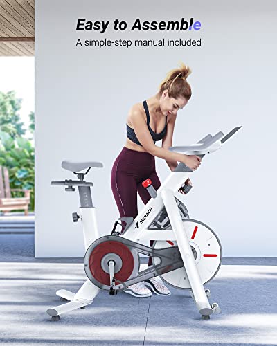 MERACH Exercise Bike, Bluetooth Stationary Bike for Home with Magnetic Resistance, Indoor Cycling Bike with 350lbs Weight Capacity, iPad Holder, TT, White