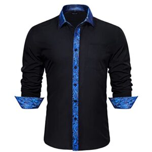 barry.wang men's casual shirts classic button down dress shirt formal inner contrast long sleeve printed regular fit shirt