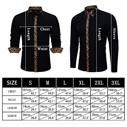 Barry.Wang Men's Casual Shirts Classic Button Down Dress Shirt Formal Inner Contrast Long Sleeve Printed Regular Fit Shirt