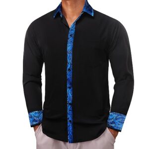 Barry.Wang Men's Casual Shirts Classic Button Down Dress Shirt Formal Inner Contrast Long Sleeve Printed Regular Fit Shirt