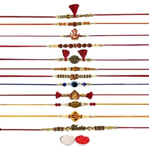 CRAFTONE Set of 12 Handmade Assorted Design Traditional Rakhi for Brother, Designer Rakhi Set for Raksha Bandhan, Rakhi Thread Bhaiya Bhabhi Sister Rakhi Band for Rakshabandhan with Roli Chawal