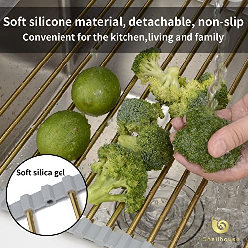 Snailhouse Roll Up Dish Drying Rack, Stainless Steel Dish Drainer Over The Sink with Anti-Slip Silicone for Kitchen Counter, Gold (17.8 x 15.7 in)