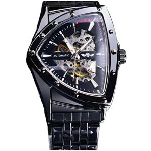 forsining triangle skeleton men's automatic mechanical watch luxury gold black stainless steel watches waterproof luminous sports wristwatch