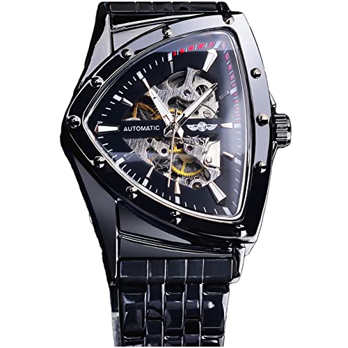 FORSINING Triangle Skeleton Men's Automatic Mechanical Watch Luxury Gold Black Stainless Steel Watches Waterproof Luminous Sports Wristwatch