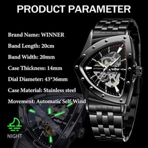 FORSINING Triangle Skeleton Men's Automatic Mechanical Watch Luxury Gold Black Stainless Steel Watches Waterproof Luminous Sports Wristwatch