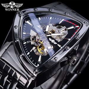 FORSINING Triangle Skeleton Men's Automatic Mechanical Watch Luxury Gold Black Stainless Steel Watches Waterproof Luminous Sports Wristwatch