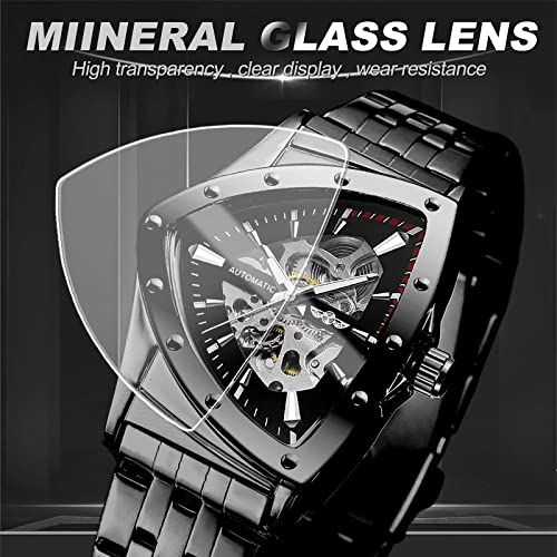 FORSINING Triangle Skeleton Men's Automatic Mechanical Watch Luxury Gold Black Stainless Steel Watches Waterproof Luminous Sports Wristwatch