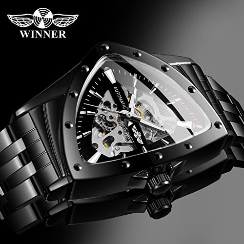 FORSINING Triangle Skeleton Men's Automatic Mechanical Watch Luxury Gold Black Stainless Steel Watches Waterproof Luminous Sports Wristwatch