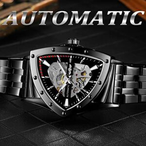 FORSINING Triangle Skeleton Men's Automatic Mechanical Watch Luxury Gold Black Stainless Steel Watches Waterproof Luminous Sports Wristwatch