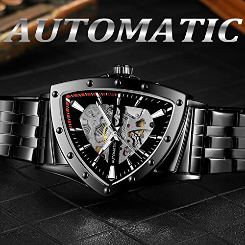 FORSINING Triangle Skeleton Men's Automatic Mechanical Watch Luxury Gold Black Stainless Steel Watches Waterproof Luminous Sports Wristwatch