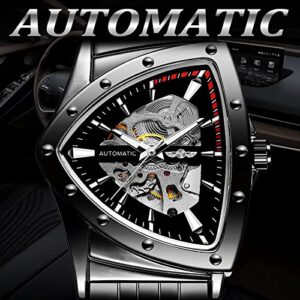 FORSINING Triangle Skeleton Men's Automatic Mechanical Watch Luxury Gold Black Stainless Steel Watches Waterproof Luminous Sports Wristwatch