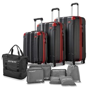 joyway luggage 10-piece sets,abs hardside suitcase with spinner wheels,tsa lock luggage sets for women and men (black red)…