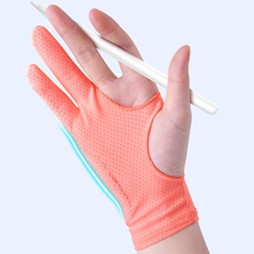 Artist Drawing Glove for Women [2 Pack Pink] 3-Layer Palm Rejection Right/Left Hand Digital Graphic Tablet iPad Art Gloves Two Finger Smooth Elasticity Breathable for Sketching Painting