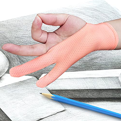 Artist Drawing Glove for Women [2 Pack Pink] 3-Layer Palm Rejection Right/Left Hand Digital Graphic Tablet iPad Art Gloves Two Finger Smooth Elasticity Breathable for Sketching Painting