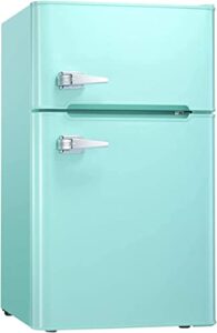 kndko compact refrigerator 3.2 cu.ft. fridge with freezer - dual door fridge - adjustable temperature, energy saving - retro refrigerator (green)
