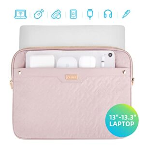 NISHEL Laptop Sleeve Case 13-13.3 Inch, Compatible with MacBook Air, MacBook Pro, HP Dell Lenovo Notebooks, Padded Travel Computer Bag, Laptop Cover with Large Pocket for 12.9 Inch iPad, Pink