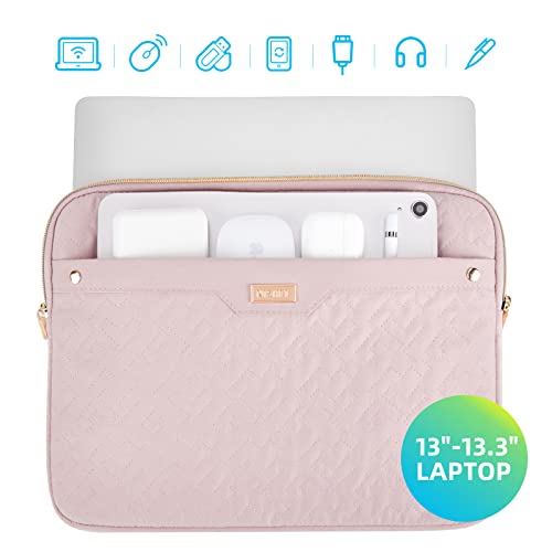 NISHEL Laptop Sleeve Case 13-13.3 Inch, Compatible with MacBook Air, MacBook Pro, HP Dell Lenovo Notebooks, Padded Travel Computer Bag, Laptop Cover with Large Pocket for 12.9 Inch iPad, Pink