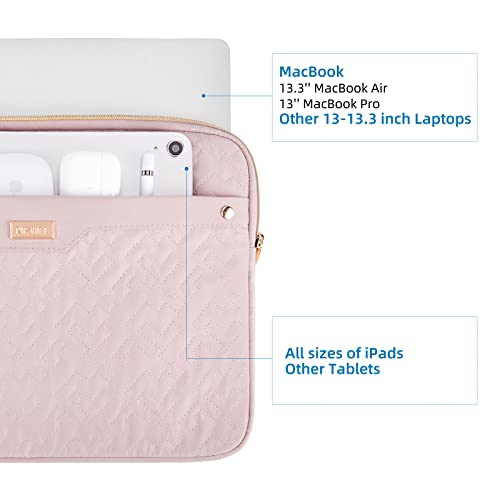 NISHEL Laptop Sleeve Case 13-13.3 Inch, Compatible with MacBook Air, MacBook Pro, HP Dell Lenovo Notebooks, Padded Travel Computer Bag, Laptop Cover with Large Pocket for 12.9 Inch iPad, Pink