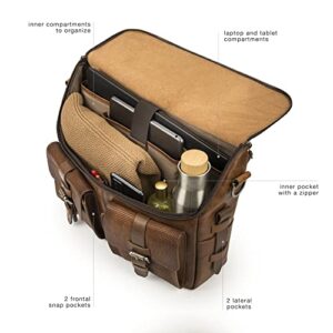 VELEZ Full Grain Leather Backpack for Men Tan Designer Bookbag + Messenger Laptop Briefcase Computer Bag