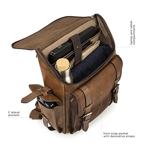 VELEZ Full Grain Leather Backpack for Men Tan Designer Bookbag + Messenger Laptop Briefcase Computer Bag