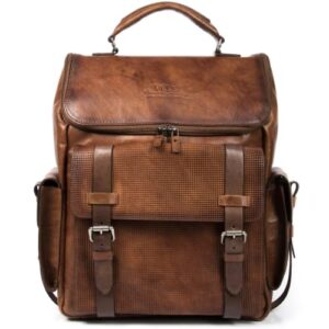 VELEZ Full Grain Leather Backpack for Men Tan Designer Bookbag + Messenger Laptop Briefcase Computer Bag