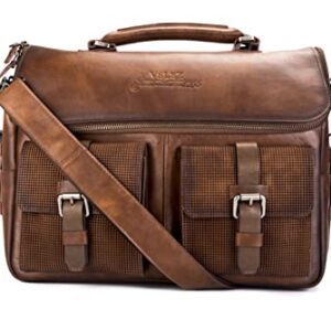 VELEZ Full Grain Leather Backpack for Men Tan Designer Bookbag + Messenger Laptop Briefcase Computer Bag