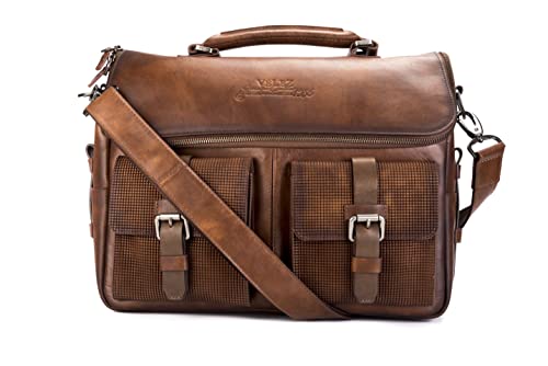 VELEZ Full Grain Leather Backpack for Men Tan Designer Bookbag + Messenger Laptop Briefcase Computer Bag