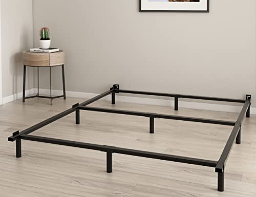 THEOCORATE Full Bed Frame, 7 Inch Metal Low Profile Bed, Box Spring Foundation, 9-Leg Support, Noise-Free, Easy Assembly, Black