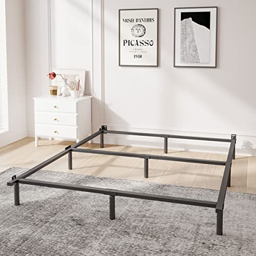 THEOCORATE Full Bed Frame, 7 Inch Metal Low Profile Bed, Box Spring Foundation, 9-Leg Support, Noise-Free, Easy Assembly, Black