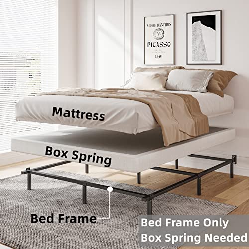 THEOCORATE Full Bed Frame, 7 Inch Metal Low Profile Bed, Box Spring Foundation, 9-Leg Support, Noise-Free, Easy Assembly, Black