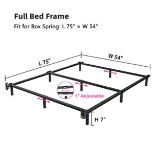 THEOCORATE Full Bed Frame, 7 Inch Metal Low Profile Bed, Box Spring Foundation, 9-Leg Support, Noise-Free, Easy Assembly, Black