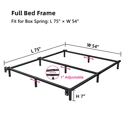 THEOCORATE Full Bed Frame, 7 Inch Metal Low Profile Bed, Box Spring Foundation, 9-Leg Support, Noise-Free, Easy Assembly, Black