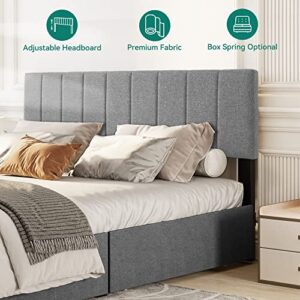 YITAHOME Upholstered Platform Bed Frame with 4 Storage Drawers and Adjustable Headboard, Mattress Foundation with Sturdy Wood Slat Support, No Box Spring Needed, Grey(Queen)