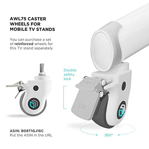ONKRON Mobile TV Stand for 50-83 Inch LCD LED OLED TVs up to 200 lbs with TV Mount Tilt Adapter up to 10 Degrees and Swivel Locking Caster Wheels TS1881 White+ATL1881+AWL75wht (3 Items Bundle)