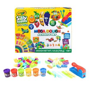 crayola silly scents dough, mega activity set | 20 scented mini playdough packs; 6x2oz play dough tubs and 14x1oz dough packs | 30 kids tools : alphabet, letters, and shapes | 6 bright colors.
