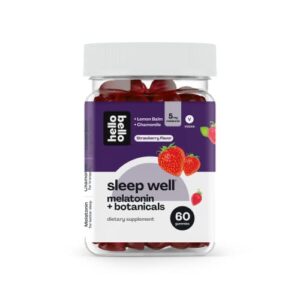 hello bello sleep well melatonin + botanicals vitamins i vegan and nongmo natural berry flavor gummies with passionflower and chamomile i 5mg of meletonin per serving i 60 count