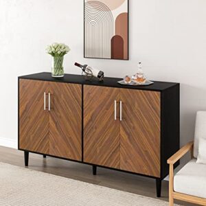 4 EVER WINNER Sideboards and Buffets with Storage, Buffet Cabinet with Storage, 4 Door Credenzas for Living Room Mid Century Modern Sideboard, 58 Inch Coffee Bar Cabinet for Dining Room Kitchen, Black
