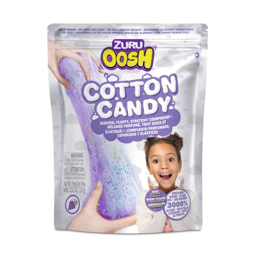 Oosh Cotton Candy Large Foil Bag 100g (Grape) by ZURU, Fluffy Slime, Stretch Slime, Grows 3000% in Size, Slime for Girls and Kids (Purple)