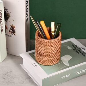 Eiyye Handmade Rattan Pencil Holder, Handmade Makeup Brush Holder, Rattan Pen Cup For Office&Home Desktop Organizer