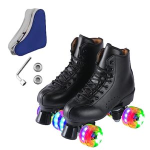 ugboiu roller skates for men and women, black derby roller skates with 4 shiny wheel, classic double-row roller skates for indoor and outdoor
