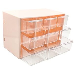 Craft Organizer, 9 Removable Mini Acrylic Plastic Drawers Organizer for Desk, Cute Kawaii Storage Organizer Office Supplier for Jewelry, Sewing Supplies, Vitamins, Sticker and Dool (Pink)