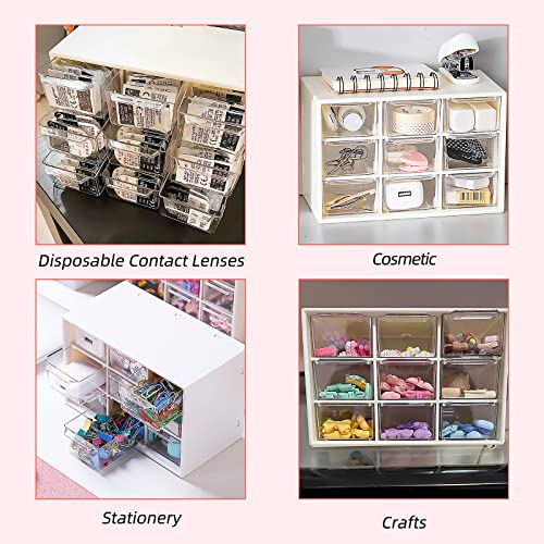 Craft Organizer, 9 Removable Mini Acrylic Plastic Drawers Organizer for Desk, Cute Kawaii Storage Organizer Office Supplier for Jewelry, Sewing Supplies, Vitamins, Sticker and Dool (Pink)