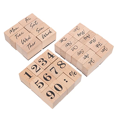 Kisangel 32Pcs Rubber Wooden Stamps Number Week Months Stamps Vintage Journal Stamps for Scrapbooking Diary Planner (Number+ Week+ Month)