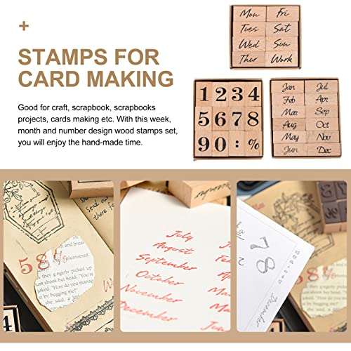 Kisangel 32Pcs Rubber Wooden Stamps Number Week Months Stamps Vintage Journal Stamps for Scrapbooking Diary Planner (Number+ Week+ Month)