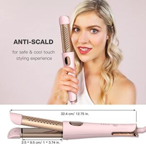 MIRACOMB Cool Air Curler Titanium Curling Wand 2 in 1 Hair Flat Iron 1” Styler for Loose Curls and Straight Styles, Max 430F, Auto Off, Dual Voltage, Pink (Package May Vary)