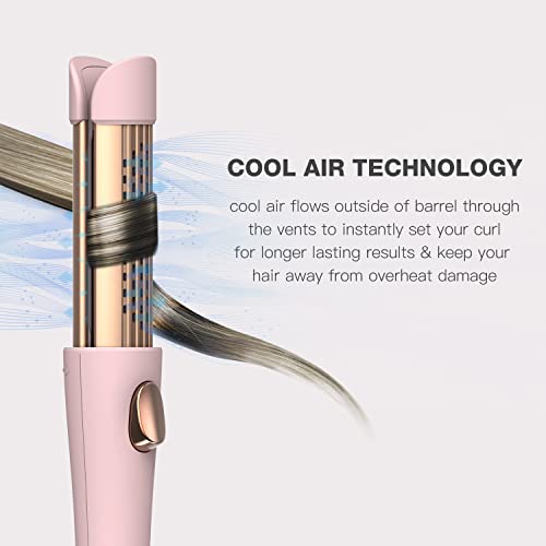 MIRACOMB Cool Air Curler Titanium Curling Wand 2 in 1 Hair Flat Iron 1” Styler for Loose Curls and Straight Styles, Max 430F, Auto Off, Dual Voltage, Pink (Package May Vary)
