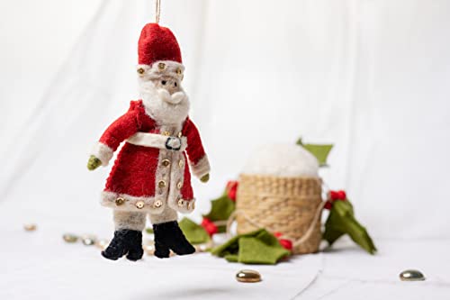 De Kulture Handmade Premium Wool Felt Christmas Santa Claus Ornament Eco Friendly Needle Felted Stuffed Ideal for Home Office Decoration Holiday Decor, 1.5x1.5x4.7 (LWH) Inches