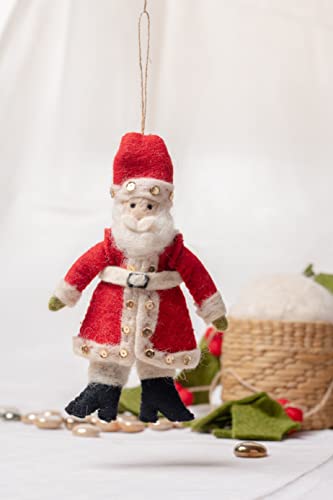 De Kulture Handmade Premium Wool Felt Christmas Santa Claus Ornament Eco Friendly Needle Felted Stuffed Ideal for Home Office Decoration Holiday Decor, 1.5x1.5x4.7 (LWH) Inches