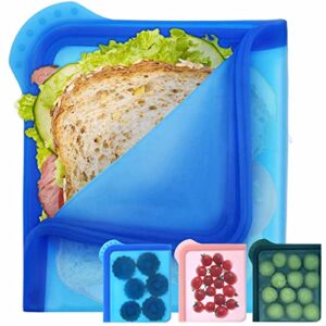 maison huis silicone sandwich storage bag, extra thick reusable silicone sandwich washable bag, bpa free kitchen storage bag for food, leakproof(1pc,blue)