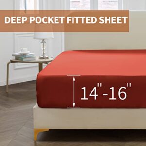 Entisn 4pcs Brushed Microfiber Sheet Queen Size Sets, 1800 Thread Count Ultra-Soft Egyptian Quality Bed Sheets, Orange Luxury Bedding Sheets with 16" Deep Pockets, Breathable & Cozy & Anti-Wrinkle